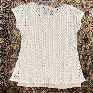 Reba Cream Crochet Overlay Cap-Sleeve Top Size Medium